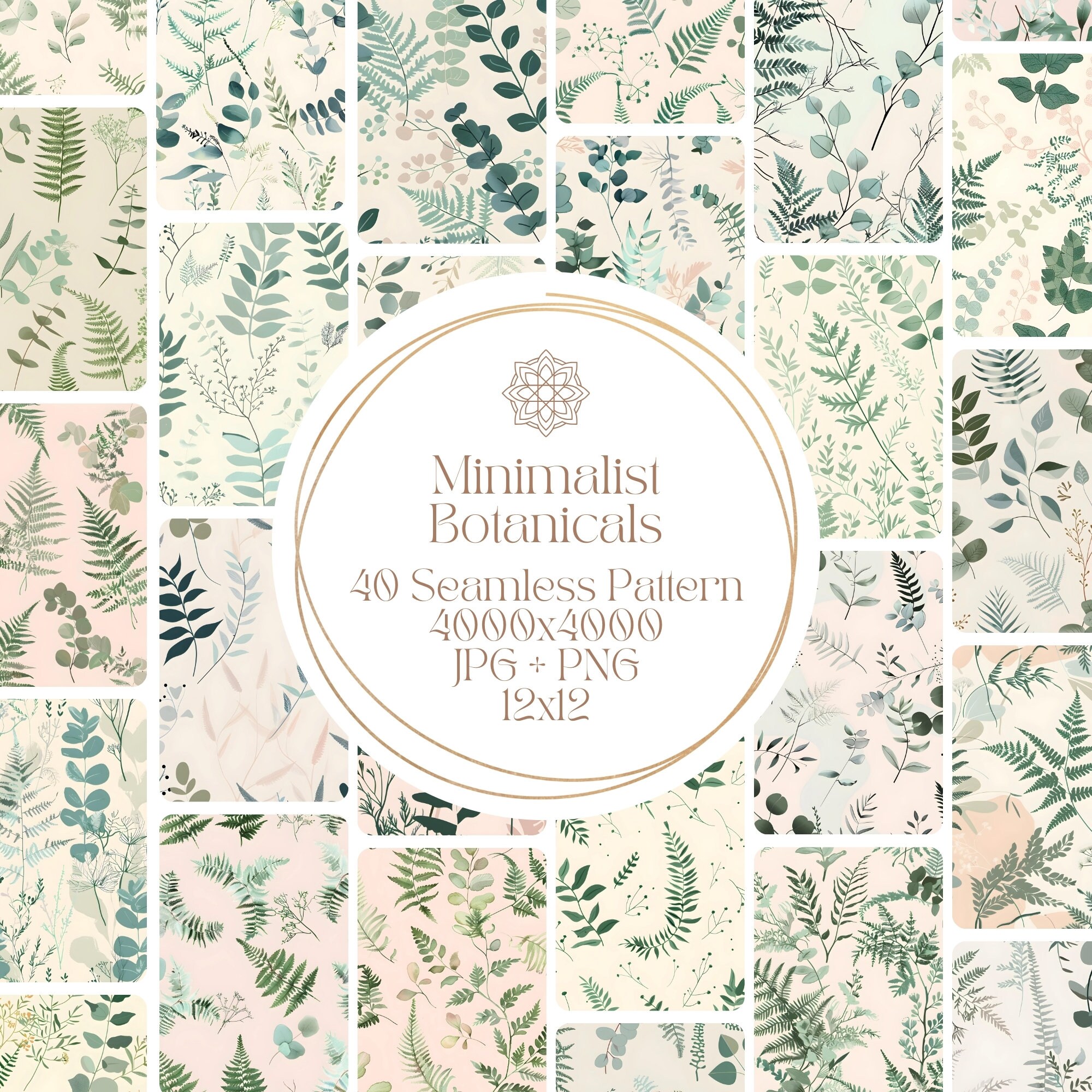 40 Minimalist Botanicals Seamless Pattern, Green Ferns and Eucalyptus ...