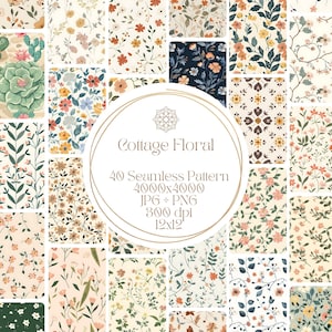 Cottagecore Blumen Musterdesign. Kommerzielle Nutzung. Junk Journal. Crafting, 40 Digitales Bastelpapier-Bundle, Decoupage,