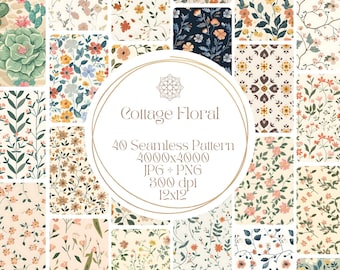 Cottagecore Floral Seamless Pattern: 40 Craft Paper Bundle (Digital Download)