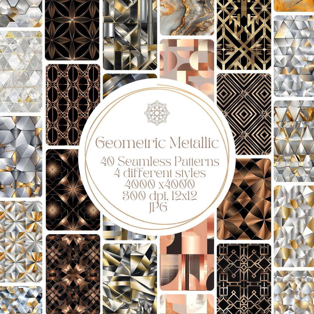 Metallic Geometric Patterns: Rose Gold, Silver, Copper (digital ...