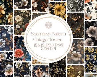 Vintage Floral Digital Papers: 37 Seamless Patterns, 12x12, 300dpi, JPG + PNG, Clipart, Backgrounds, Luxe, Vintage, craft tools