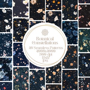 Naadloos patroon van botanische sterrenbeelden, afdrukbare texturen afdrukbaar plakboekpapier - 12x12 inch, 300 dpi, JPG, 4000x4000
