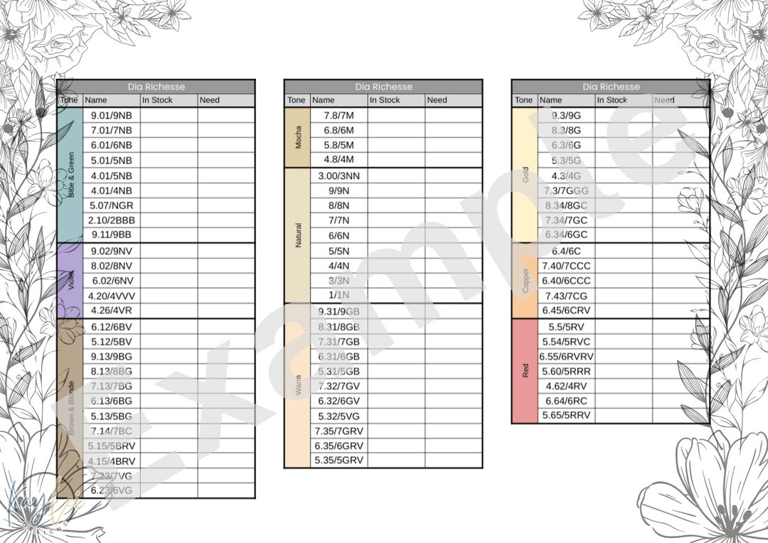 Dia Richesse Color Inventory (printable) Etsy