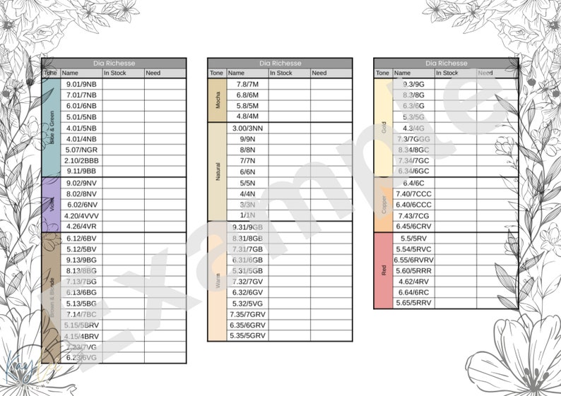 Dia Richesse Color Inventory (printable) - Etsy