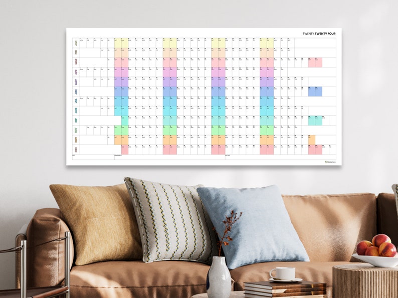Calendario de pared anual 2024 Fines de semana ALINEADOS Descarga ...