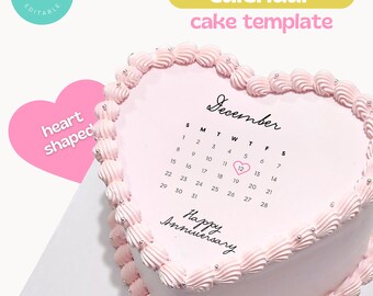 Calendar Cake Template, Heart Shape Calendar Cake Topper, Calendar Cake Charms, 2024 Cake Calendar Template, Calendar on Cake Canva Template