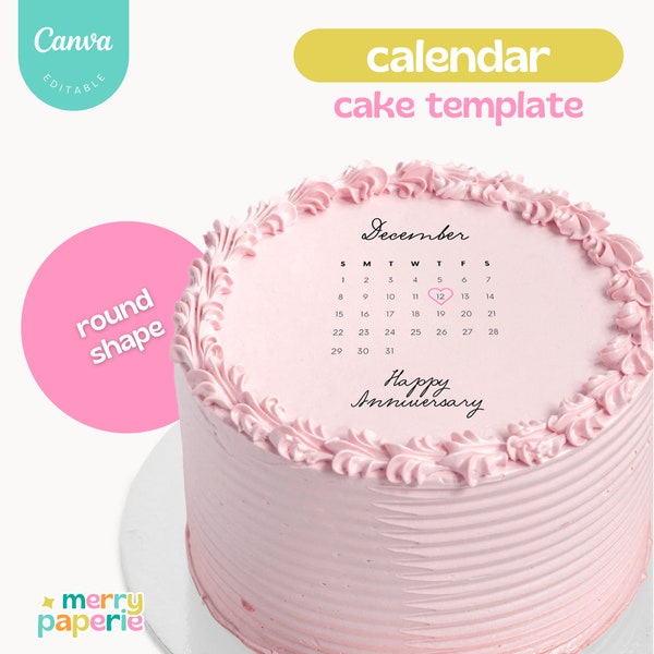 Calendar Cake Template, Round Shape Calendar Cake Topper, Calendar Cake Charms, 2024 Cake Calendar Template, Calendar on Cake Canva Template