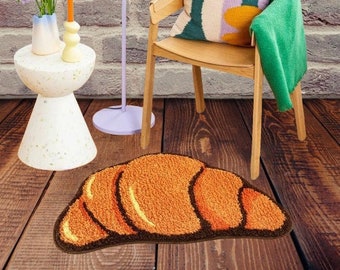 Croissant Shape Carpet Area Rug, Pastry Themed Home Decor, Food Shaped Area Rug, Croissant Inspired Living Room Decor, Kitchen Rug