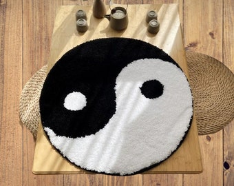 Tapis capitonné taiji, tapis capitonné yin yang, tapis d'inspiration tai-chi, décoration de salon spirituelle, tapis capitonné zen, asiatique