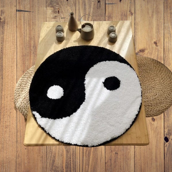 Tapis capitonné taiji, tapis capitonné yin yang, tapis d'inspiration tai-chi, décoration de salon spirituelle, tapis capitonné zen, asiatique