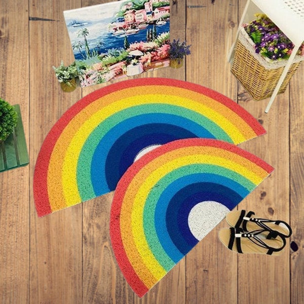 Paillasson arc-en-ciel Pride, tapis arc-en-ciel, carpette arc-en-ciel, tapis d'entrée Rainbow Pride, décoration d'intérieur conviviale LGBTQ+, tapis arc-en-ciel coloré