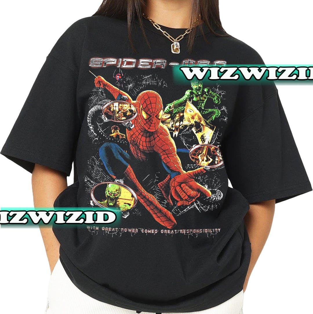 レトロ90年代スパイダーマンオマージュTシャツ、スパイダーマンファンT