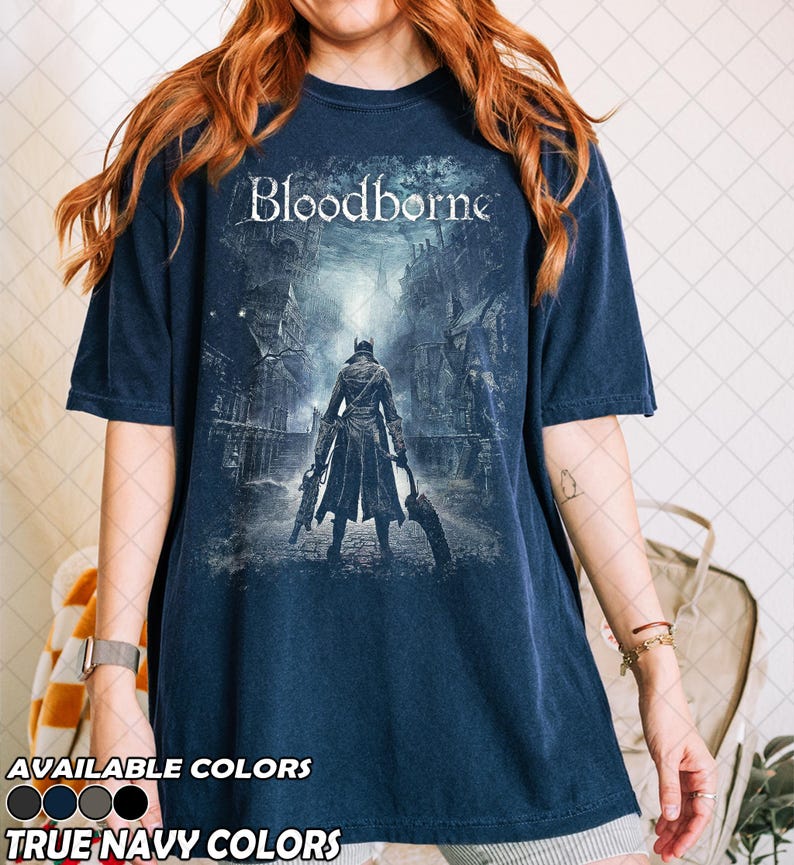 Retro 90's Comfort Colors Bloodborne The Hunter T-Shirt, Gothic Game Tee, Distressed Gamer Fan T-Shirt,Gift For Women and Man Unisex T-Shirt image 3