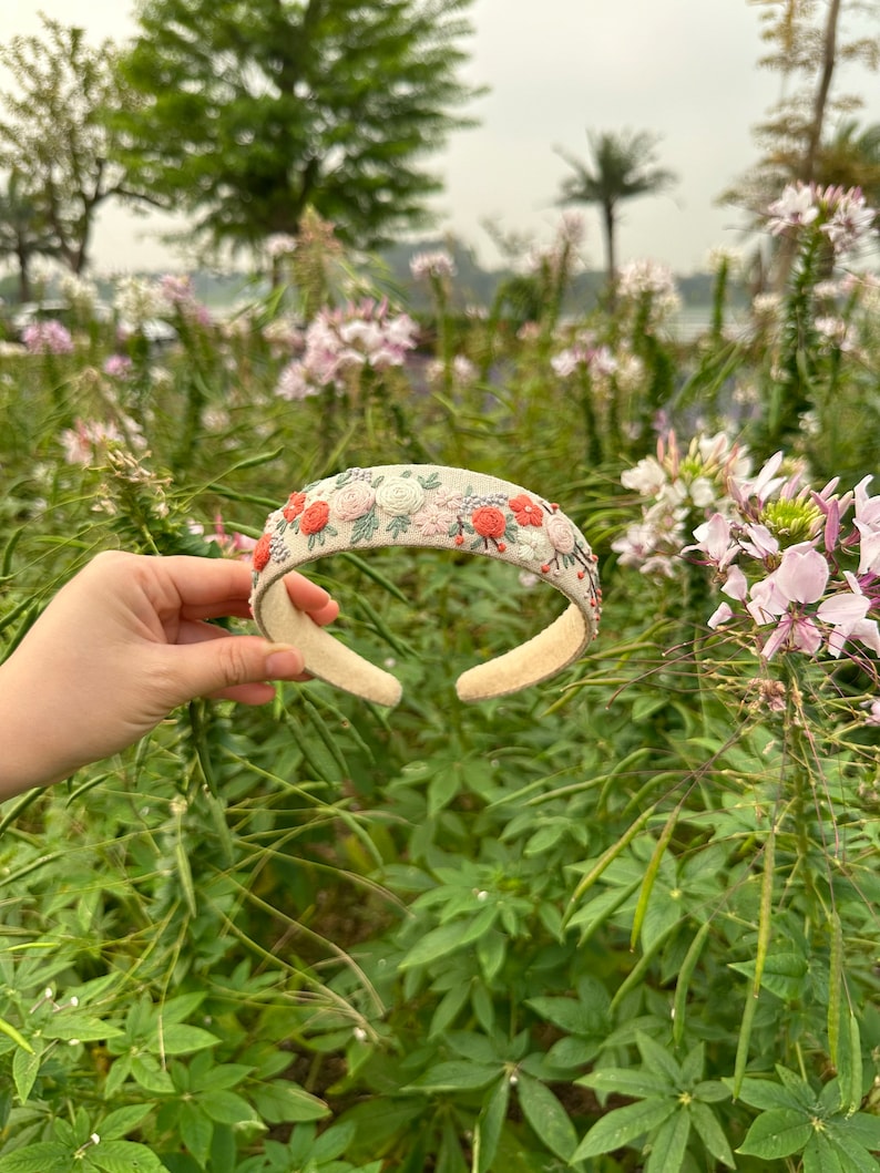 Floral embroidered headband, Floral embroidered headband, Rose headband, hair headband, Cute floral embroidered headband, Mom gift zdjęcie 3