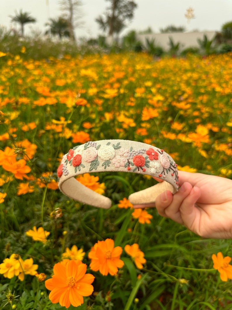 Floral embroidered headband, Floral embroidered headband, Rose headband, hair headband, Cute floral embroidered headband, Mom gift zdjęcie 1