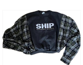 Shippensburg University Flannel Sweatshirt, Upcycled, Oversized, Reworked