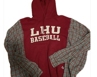 LHU Lock Haven University Baseball Reworked Flannel Sweatshirt Hoodie