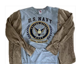 U.S. Navy Flannel Shirt, Upcycled, Oversized, Reworked