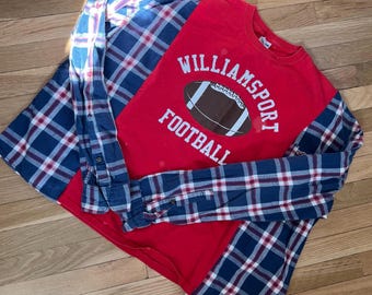 Williamsport Millionaires Football Flannel Shirt, Upcycled, Oversized, Reworked