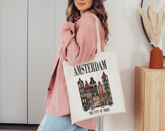 Tote bag Amsterdamse grachtenpanden, Amsterdam souvenir, Amsterdam lover, tote bag, Amsterdam tote bag