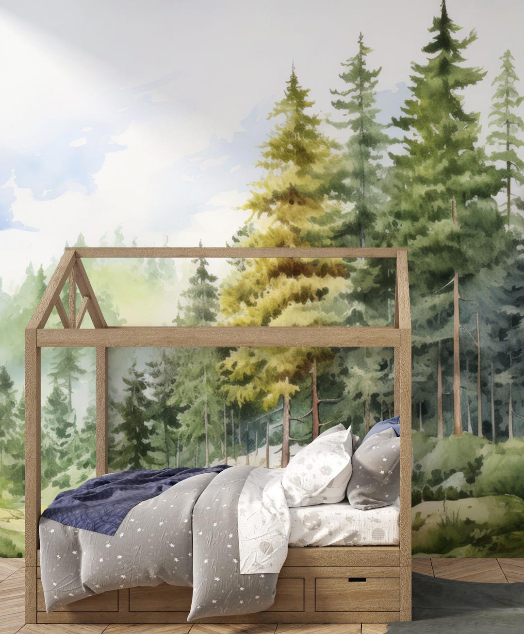 Woodland Removable Wall Mural, Fairy Pine Tree Peel and Stick Kids ...