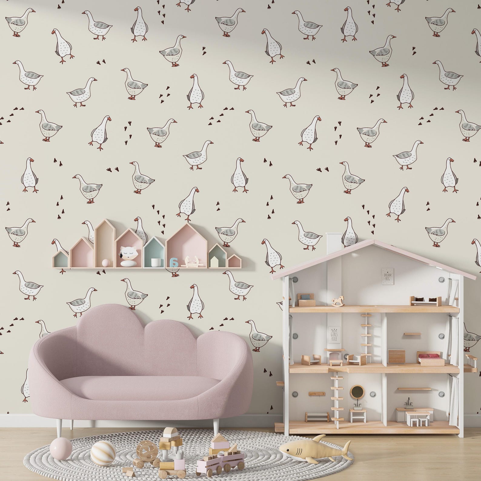 Cute Goose Kids Room Mural Decor, Goose Nursery Wallpaper, Goose Wall ...