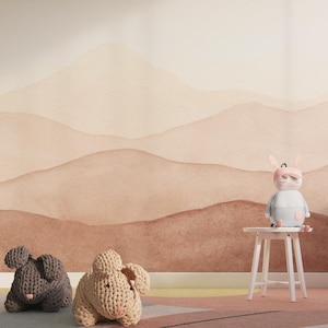 Pastellfarben Berge Tapete, Töne Ombre Berge, Selbstklebendes Aquarell Wandbild, Minimalistische Berglandschaft Tapete