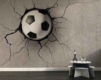 Football removable vinyl mural, Peel and stick Soccer pattern wallpaper, Peel & Stick or Non-pasted, Soccer mural print