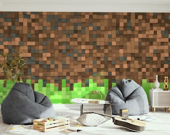 Murale in vinile con videogiochi pixel art, carta da parati con motivo a videogiochi stacca e attacca, stampa murale con videogiochi retrò, stacca e attacca o non incolla
