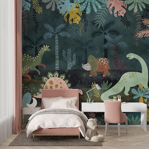 Dinosaur Wallpaper, Kids Wallpaper, Peel and Stick, Jurrasic Wall Mural, Nursery Wall Mural for Child Room, Dinosaur Wall Mural