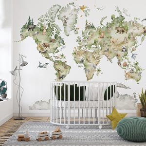 World Map Wallpaper for Kids, Customized Kids World Map Wallpaper, Kids Room Decor, Peel And Stick Wallpaper, Child Room Wallpaper
