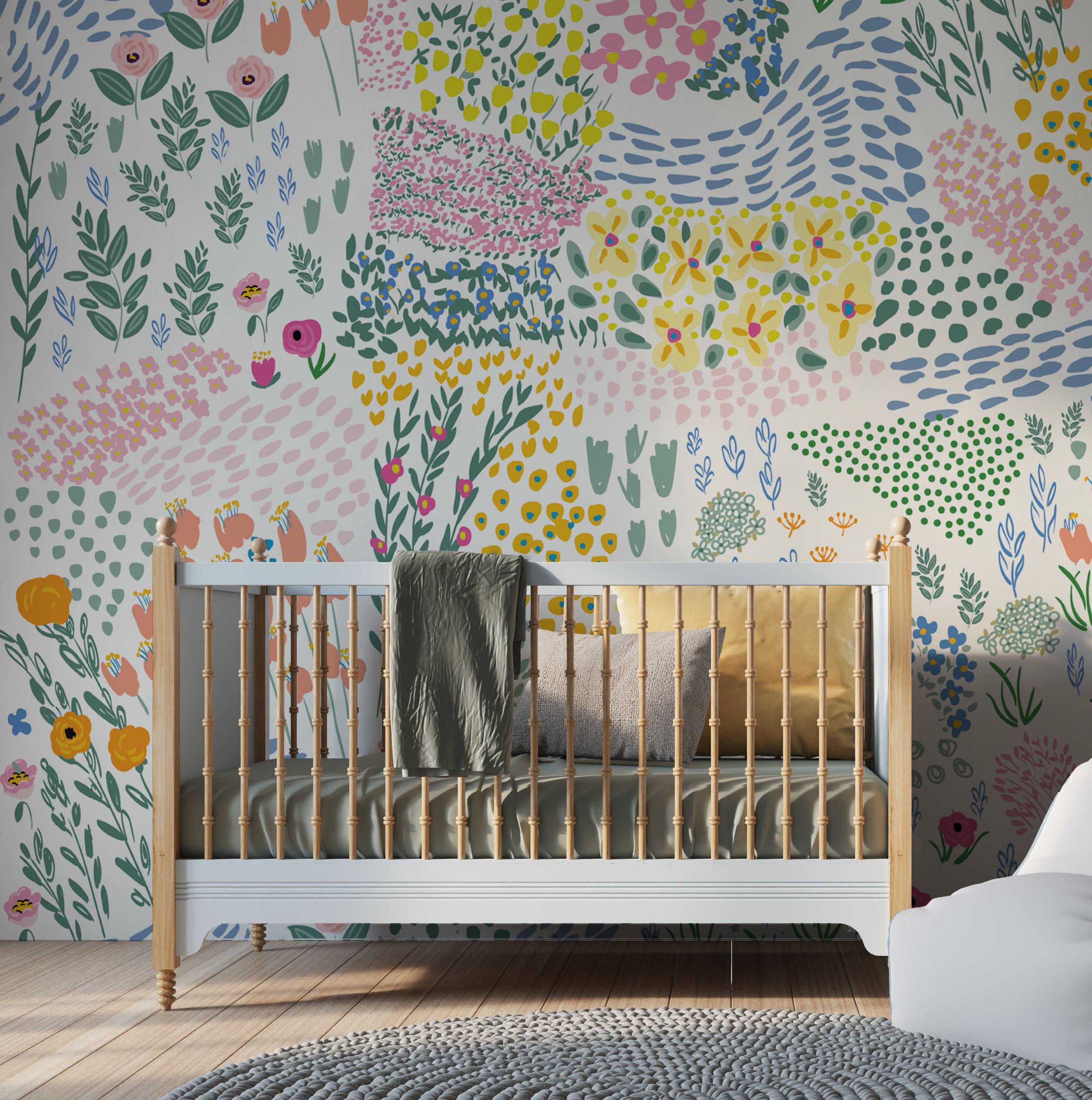 Watercolor Flower Nursery Wallpaper, Peel & Stick Floral Decor for Girl ...