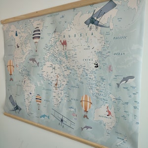 Kinder Weltkarte Wandteppich, Drucke Leinwand Wandteppich, Kinderzimmer Dekor, Kinder Wandteppich, Kinder Weltkarte