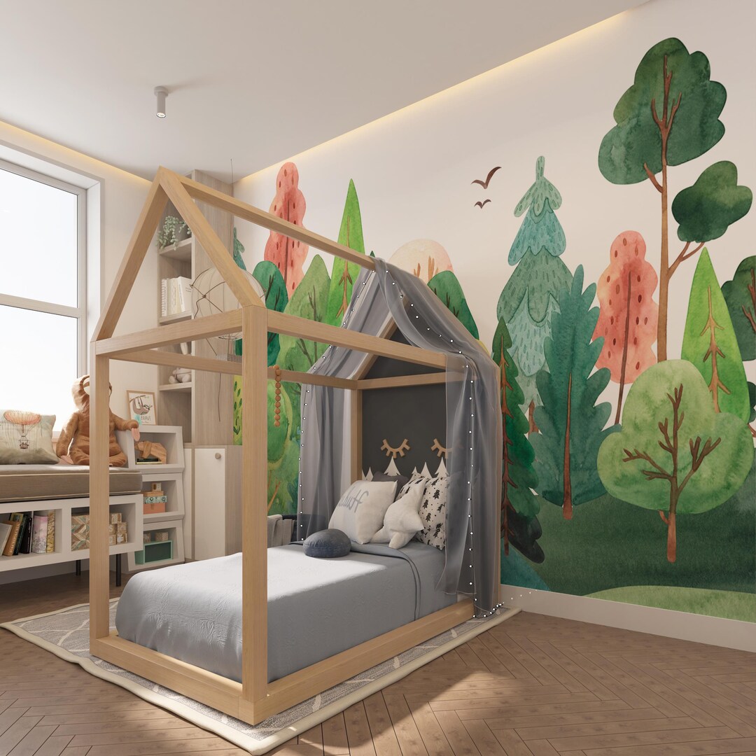 Foggy Forest Wallpaper Mural Peel and Stick, Landscape Nature Accent ...