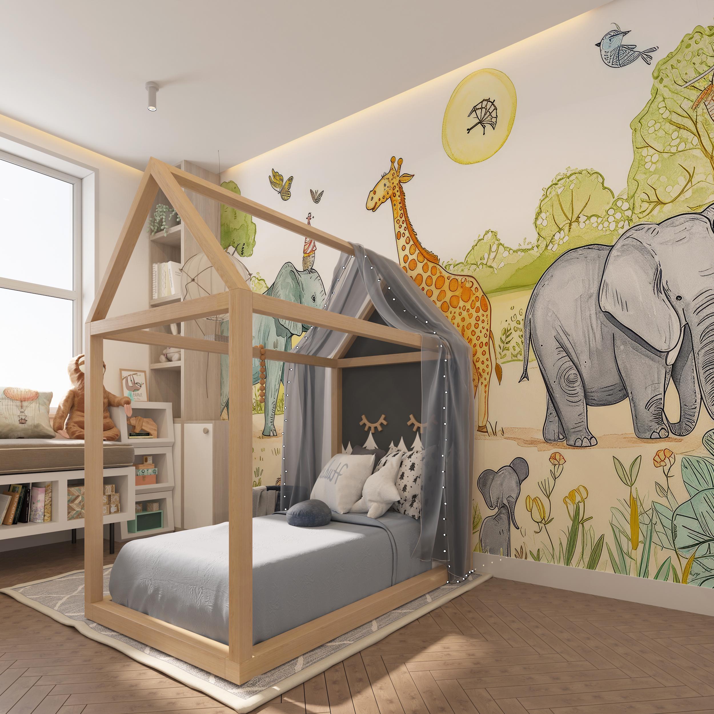 Watercolor Safari Animals Removable Wallpaper, Jungle Animal Wall Mural ...