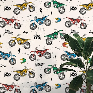 Freestyle Motocross Tapete, Motocross Rennfahrer Tapete, Abnehmbare Tapete, Schälen und Aufkleben Wandbild, Jungen Spielzimmer Tapete