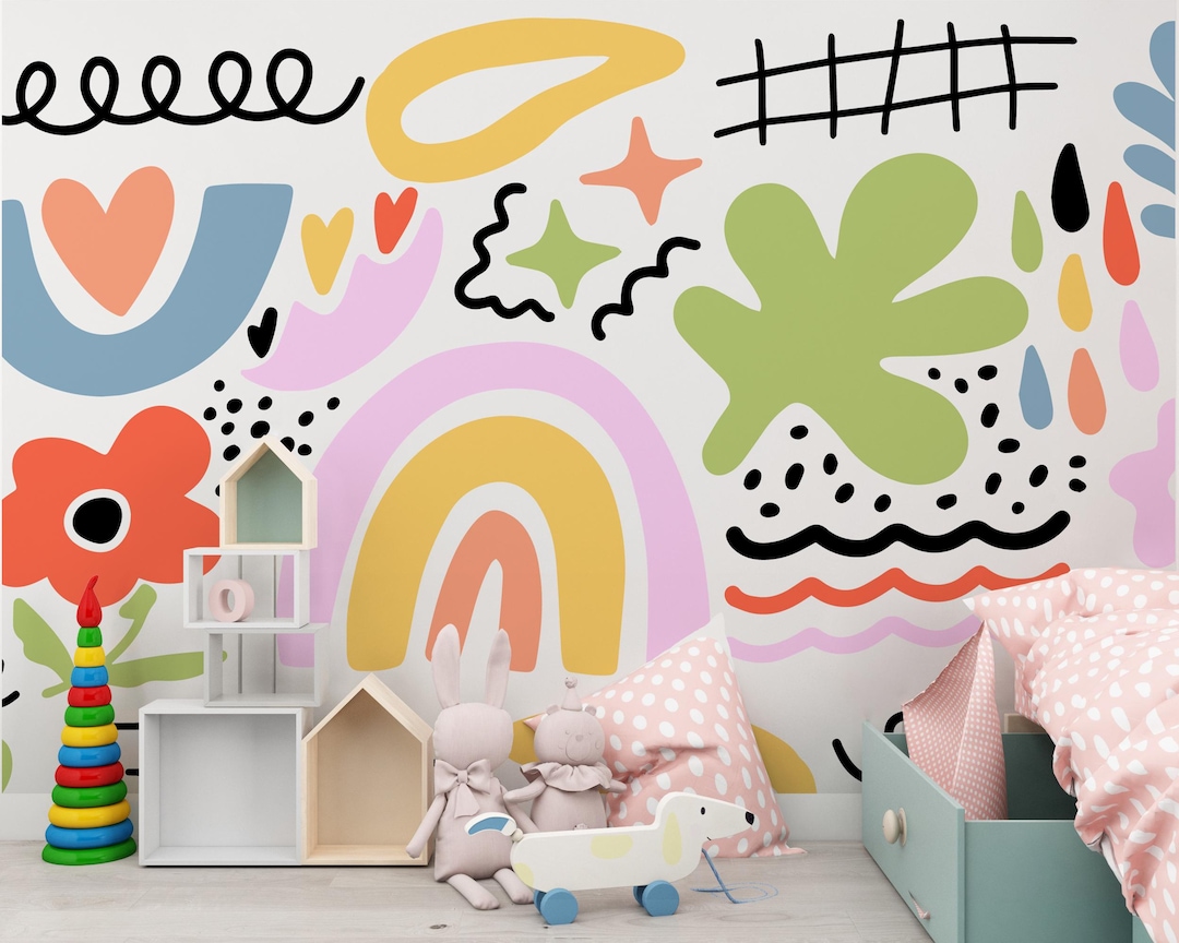 Rainbow Wallpaper, Kids Room Decor, Soft Rainbow Wall Mural for Nursery ...
