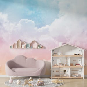 Aquarell Pastell Himmel Wolke Tapete, Tapete Wolke, Wandbild, Schälen und Stick Selbstklebend, Kinderzimmer Tapete Abnehmbarer Stoff