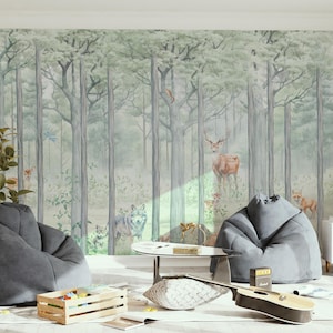 Carta da parati murale con animali del bosco, stacca e attacca, decorazione rimovibile per la cameretta dei bambini con fauna della foresta, carta da parati per la decorazione della cameretta dei bambini