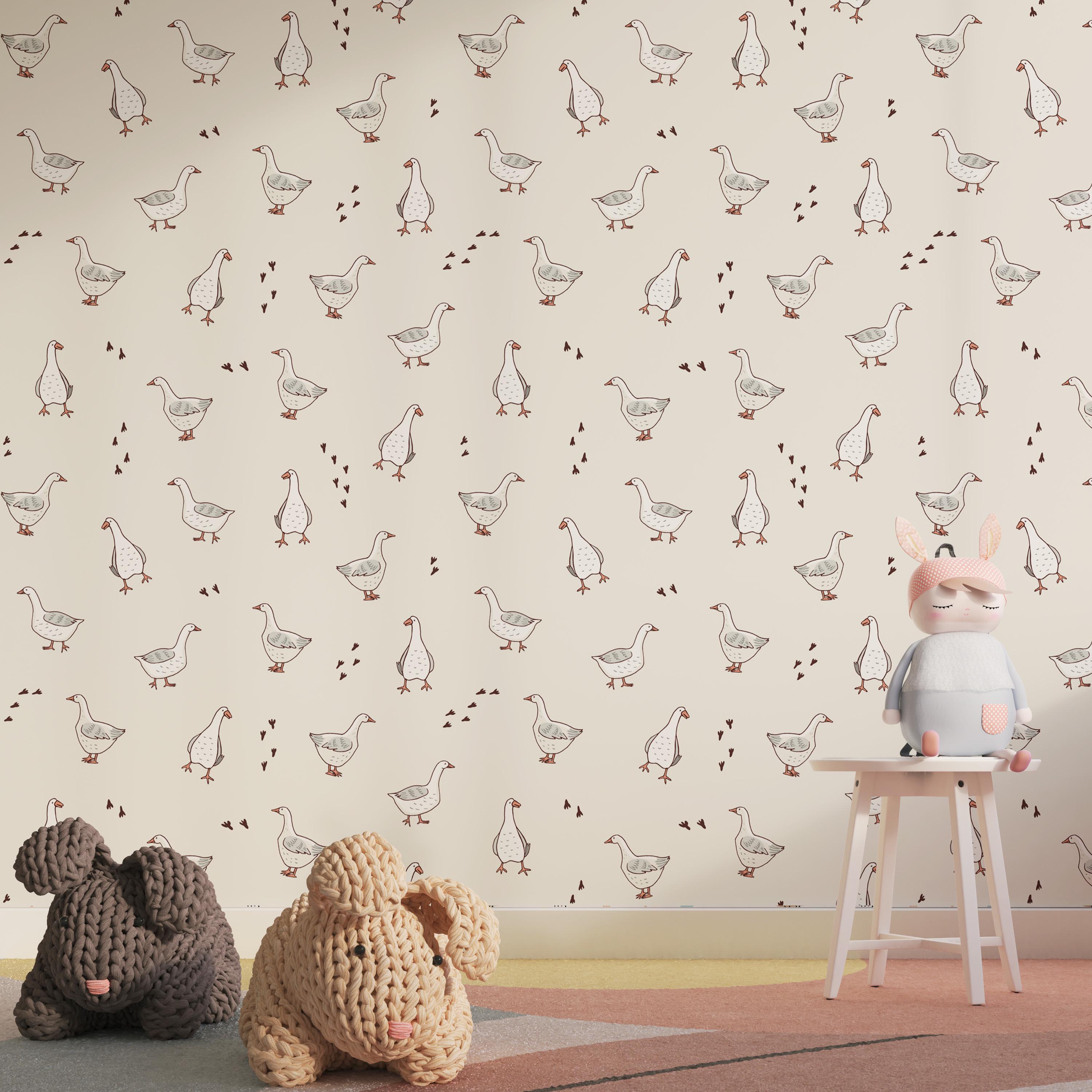 Cute Goose Kids Room Mural Decor, Goose Nursery Wallpaper, Goose Wall ...