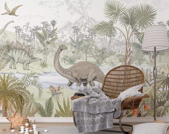 Jurassic world Dinosaur Kids Wallpaper Pastel Kids Wall Mural Nursery Dino Decoration Boys Bedroom Wallpaper Jurassic world Decor Playroom