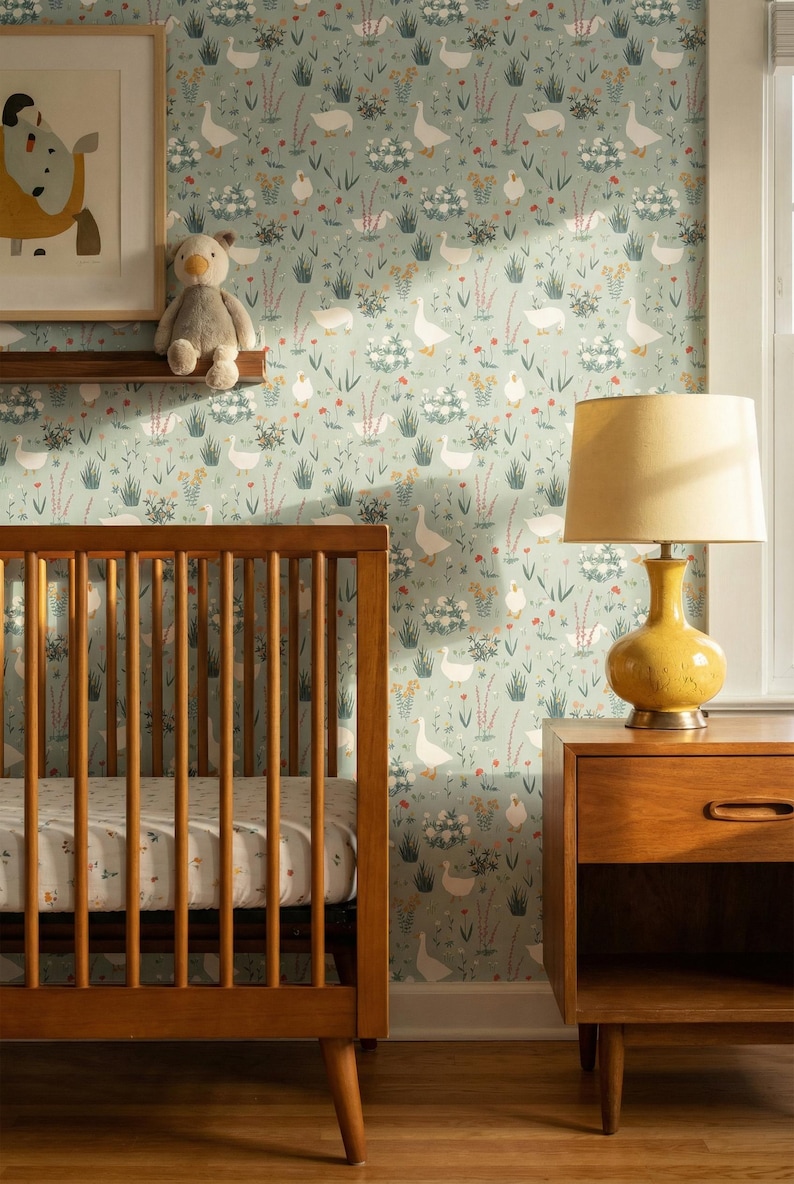 Silly Goose Wallpaper - Vintage Animals Nursery Peel and Stick Mural ...