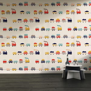 Papel tapiz de tren con acuarela para niños, decoración de habitación infantil, sala de juegos, papel tapiz de tela autoadhesivo con diseño de tren de dibujos animados, ferrocarril extraíble para habitación infantil.