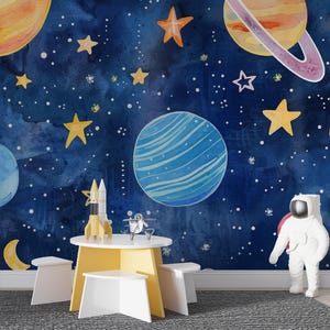 Carta da parati spaziale, stacca e attacca, per bambini, camera da letto, astronauta, pianeta, sistema solare, cielo, murale, autoadesivo, spazio, carta da parati rimovibile