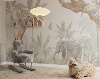 Jungle Safari Animals Wallpaper for Adventurous Kids Room, animal themed room, Children Room Decor, Customized wallpaper, nursery makeover