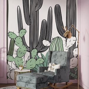 Carta da parati con cactus del deserto, carta da parati murale con cactus, carta da parati floreale, carta da parati verde, carta da parati adesiva, carta da parati staccabile e adesiva