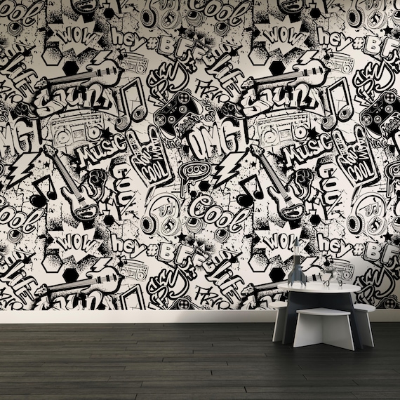 Graffiti Street Art Urban Wallpaper Peel & Stick Abstract Wall Mural Modern Wall Art Retro Wall decor Funky Wallpaper Self Adhesive Mural