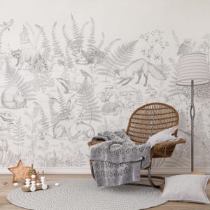 Papier peint de la ferme en toile des bois, papier peint auto-adhésif noir et blanc moderne forêt, papier peint animaux arbres