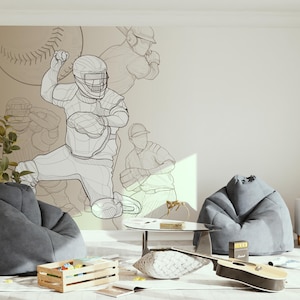 Baseball wallpaper for children&#39;s rooms, American Baseball and Stars Wallpaper, Baseball theme Peel and Stick Removable Sports Wallpaper