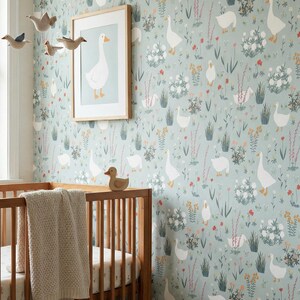 Silly Goose Wallpaper - Vintage Animals Nursery Peel and Stick Mural ...